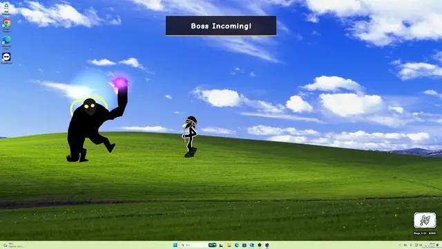 A Boss Incoming banner over the desktop as a glowing boss attack charges up