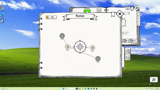 The runes screen showing a hand-drawn rune tree on notebook paper